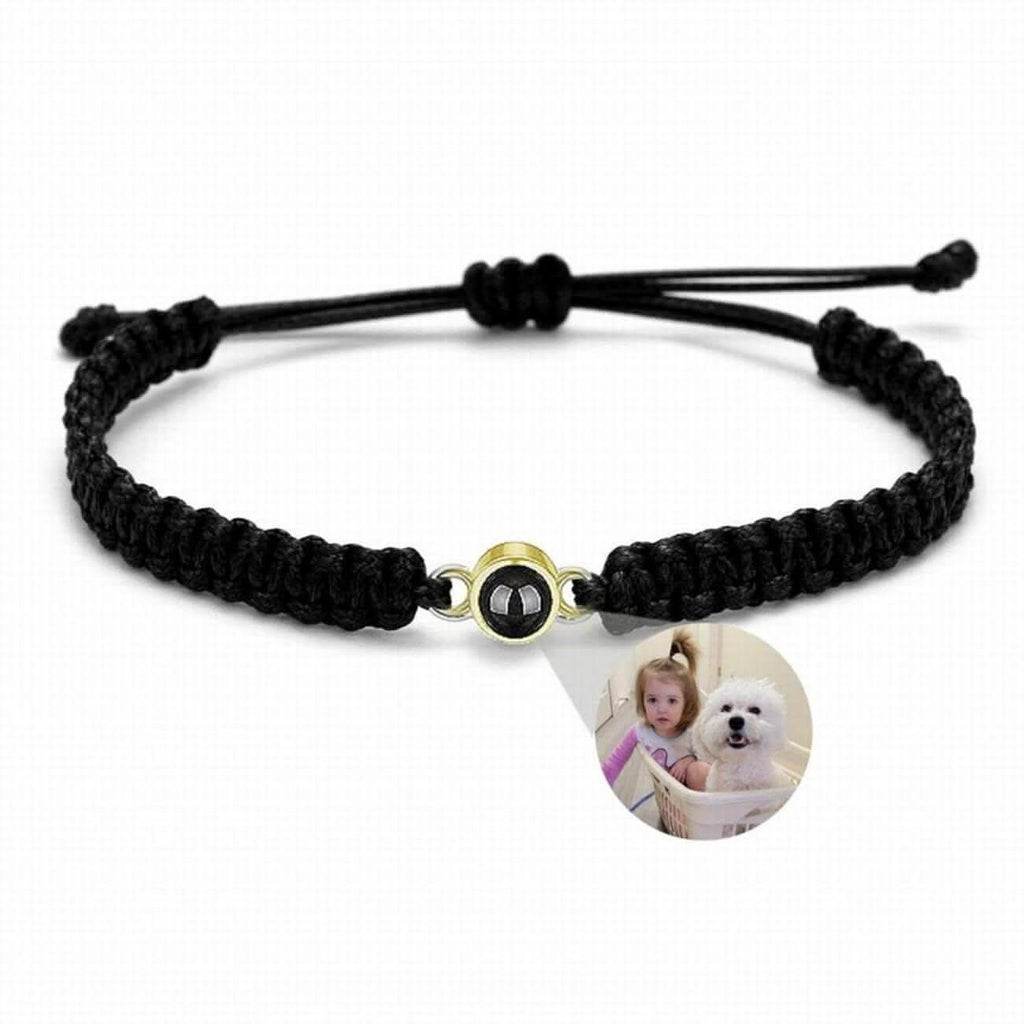 925s Circle Charm and Braided Cobraweve Photo Projection Bracelet - Photo Memory Bracelet