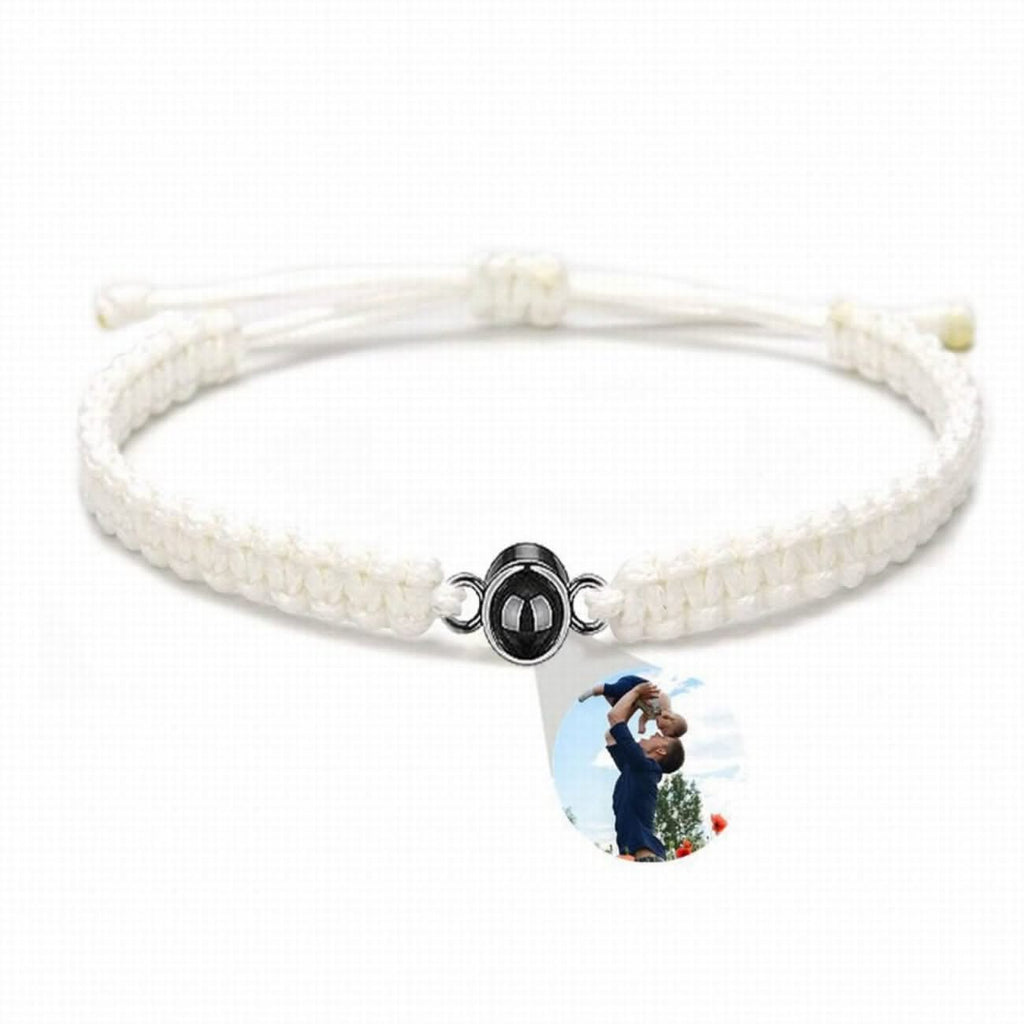 925s Circle Charm and Braided Cobraweve Photo Projection Bracelet - Photo Memory Bracelet