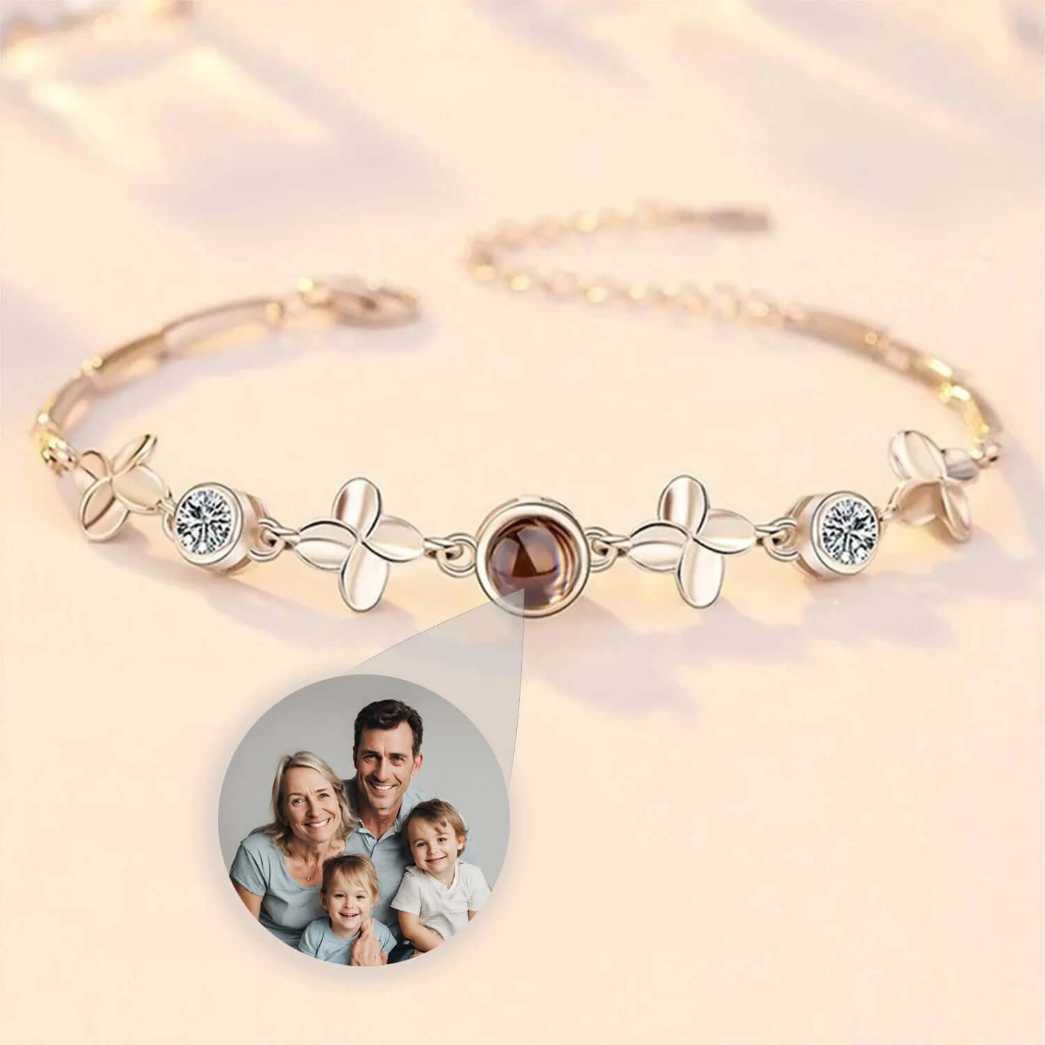 925s Clover Leaf Photo Projection Bracelet - Photo Memory Bracelet