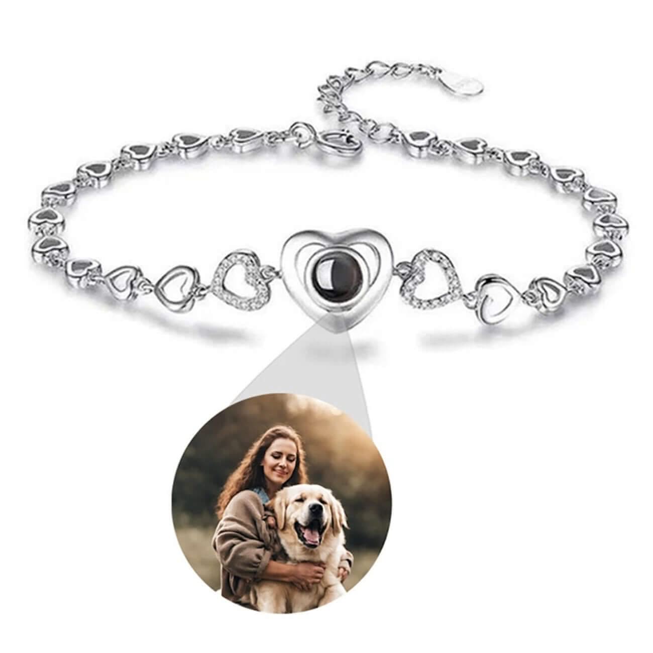 s925 Heart Link Photo Projection Bracelet - Photo Memory Bracelet