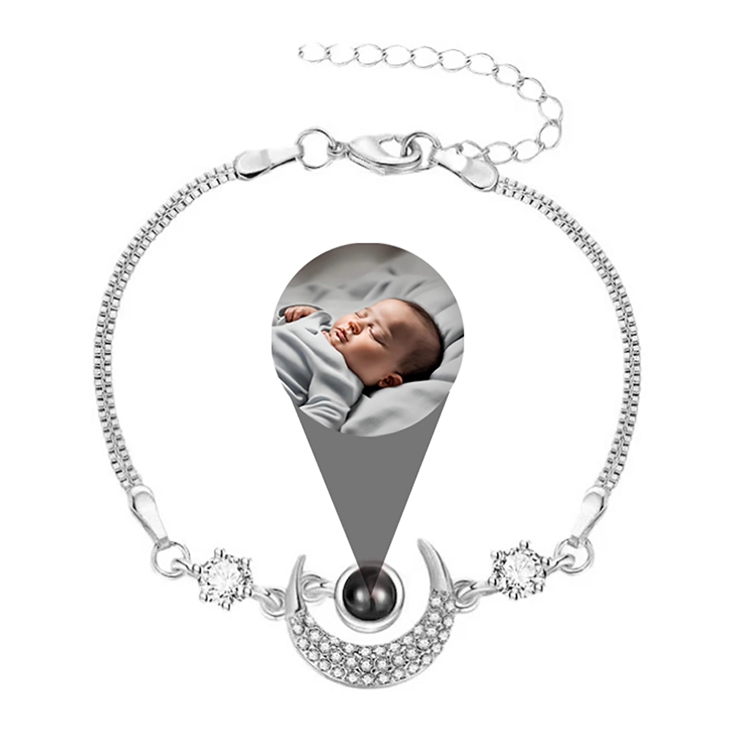 925s Moon Photo Projection Bracelet - Photo Memory Bracelet LLC