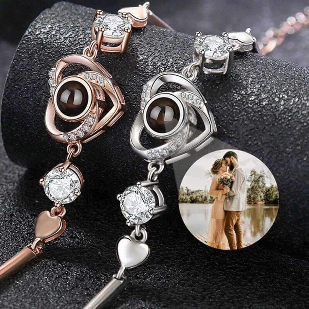 Custom Photo Projection Bracelet 925 Silver Heart Link Chain - Photo Memory Bracelet