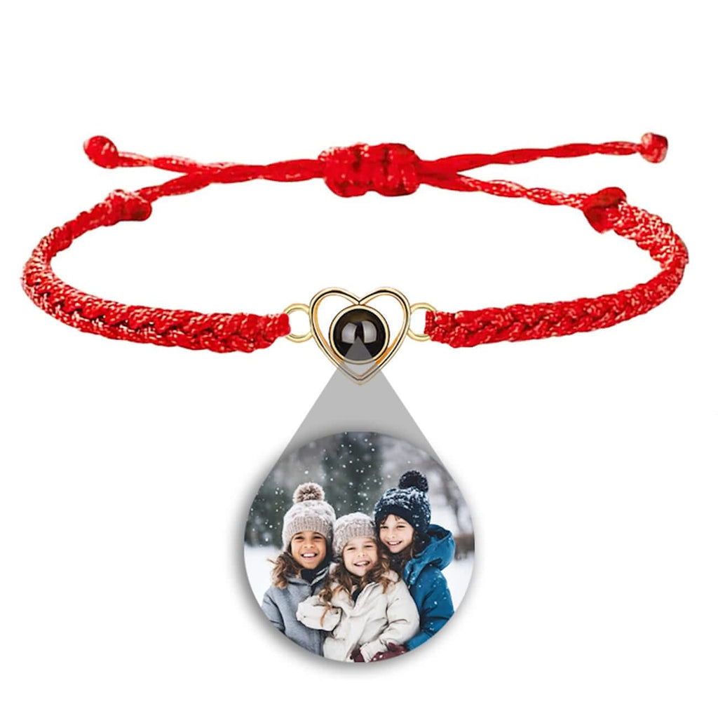 Custom Photo Projection Braided Rope Bracelet with Heart Charm - Photo Memory Bracelet