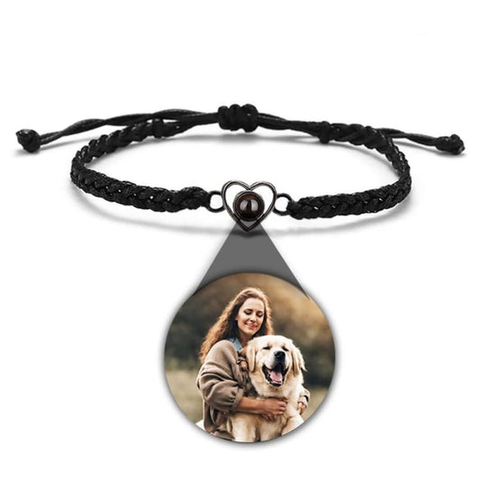 Custom Photo Projection Braided Rope Bracelet with Heart Charm - Photo Memory Bracelet
