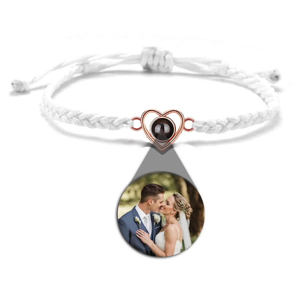 Custom Photo Projection Braided Rope Bracelet with Heart Charm - Photo Memory Bracelet