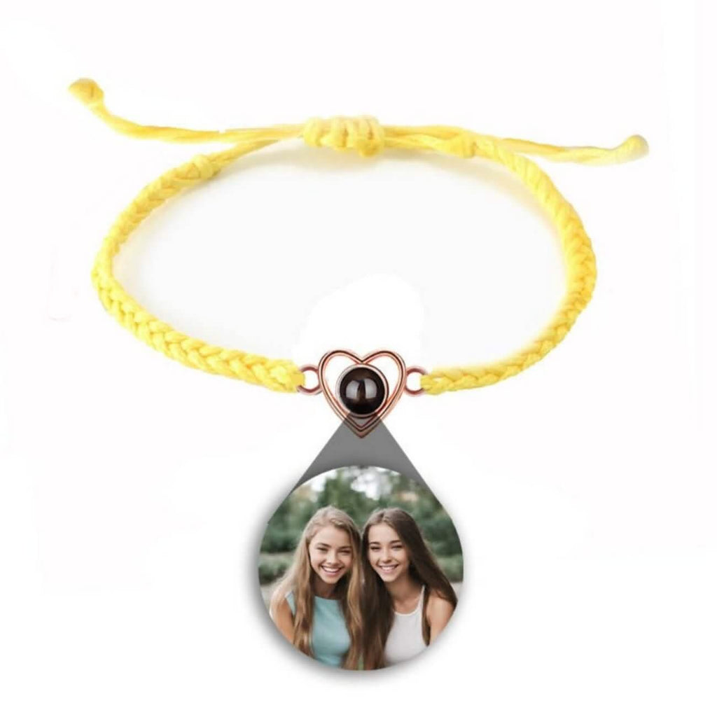 Custom Photo Projection Braided Rope Bracelet with Heart Charm - Photo Memory Bracelet