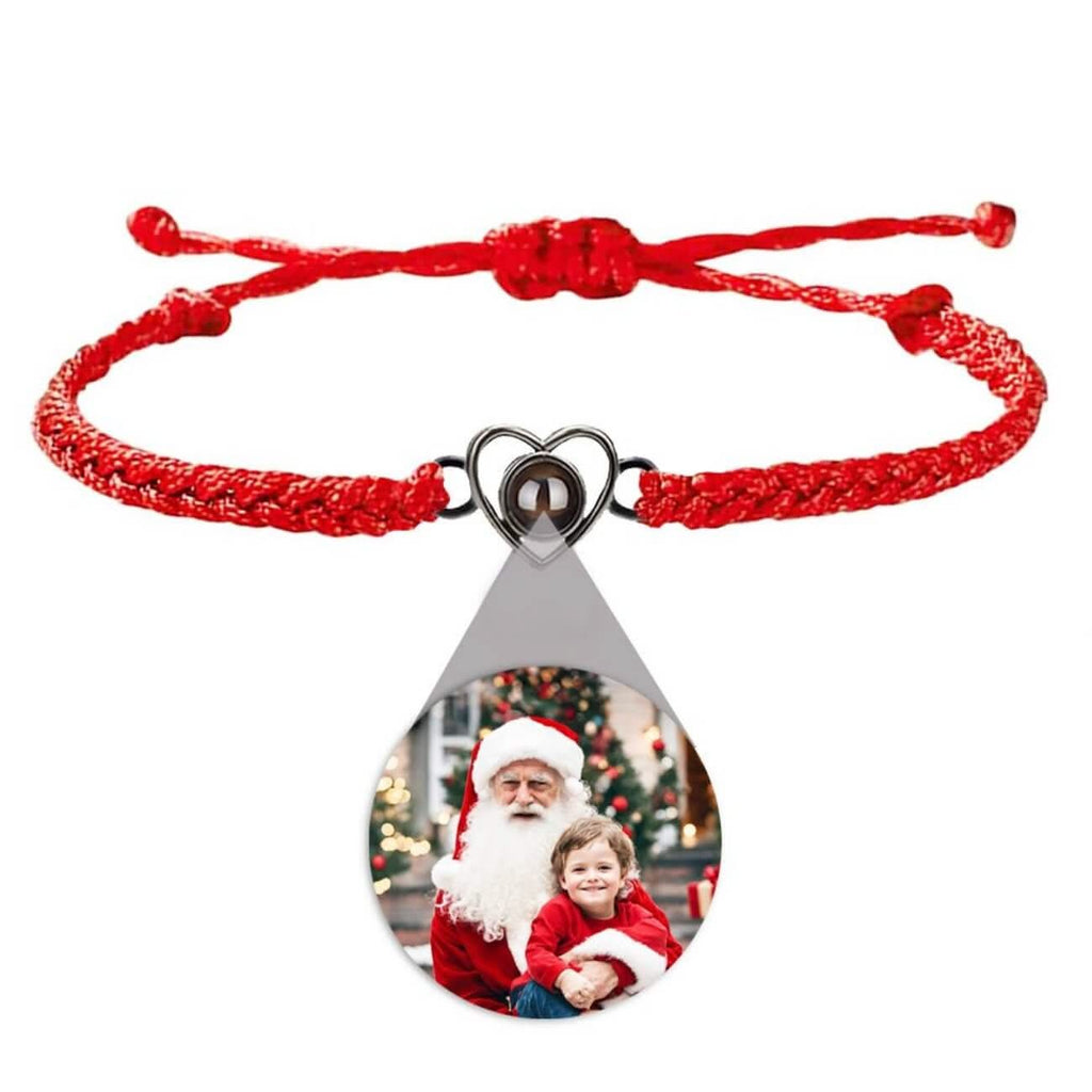 Custom Photo Projection Braided Rope Bracelet with Heart Charm - Photo Memory Bracelet