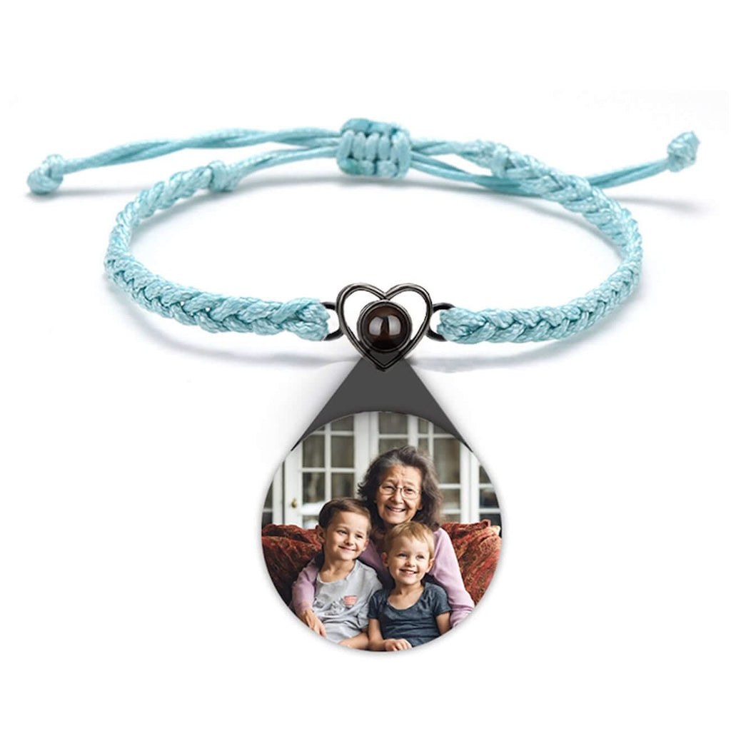 Custom Photo Projection Braided Rope Bracelet with Heart Charm - Photo Memory Bracelet