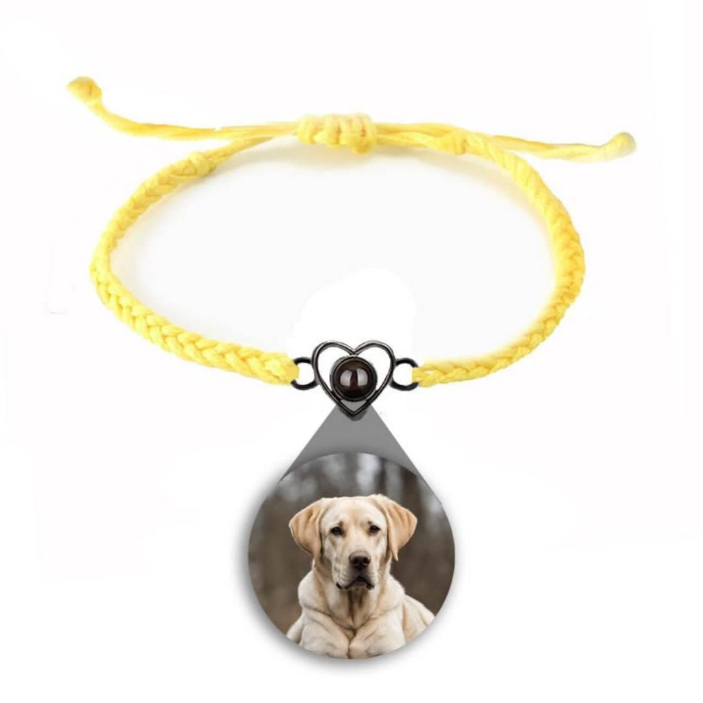 Custom Photo Projection Braided Rope Bracelet with Heart Charm - Photo Memory Bracelet