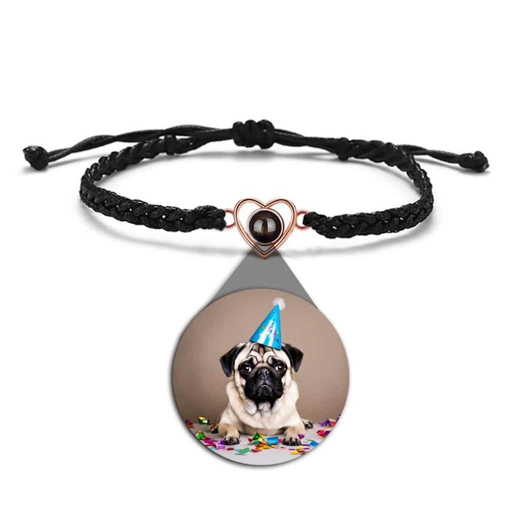 Custom Photo Projection Braided Rope Bracelet with Heart Charm - Photo Memory Bracelet