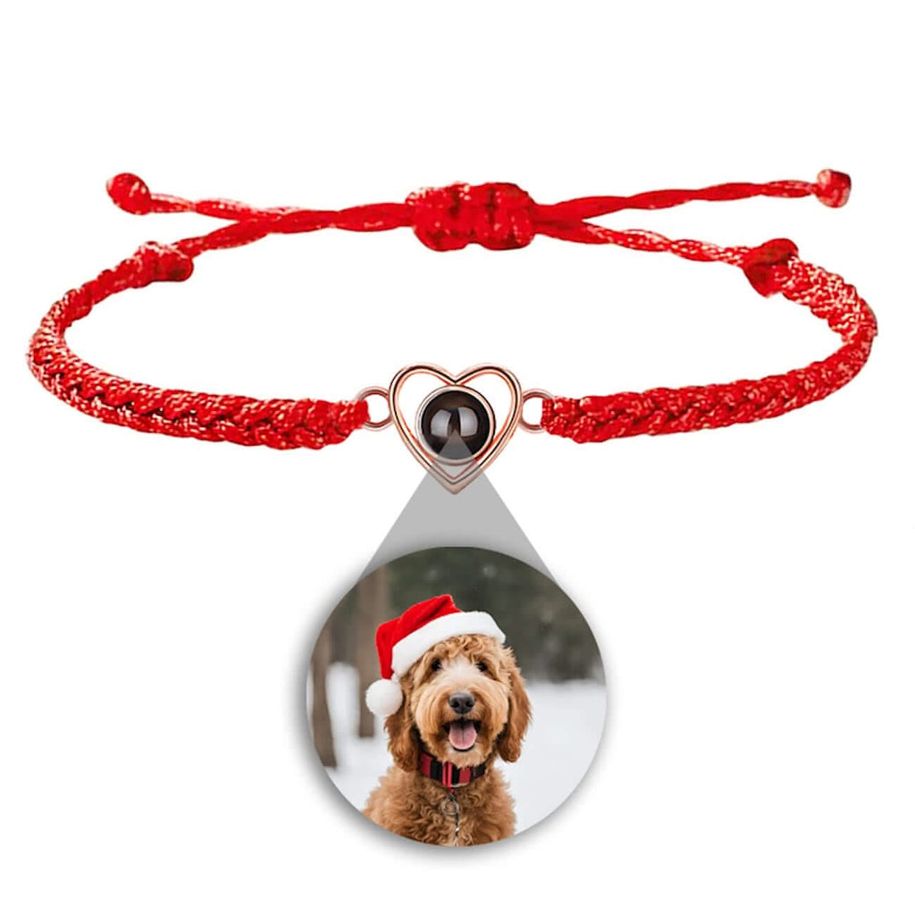 Custom Photo Projection Braided Rope Bracelet with Heart Charm - Photo Memory Bracelet