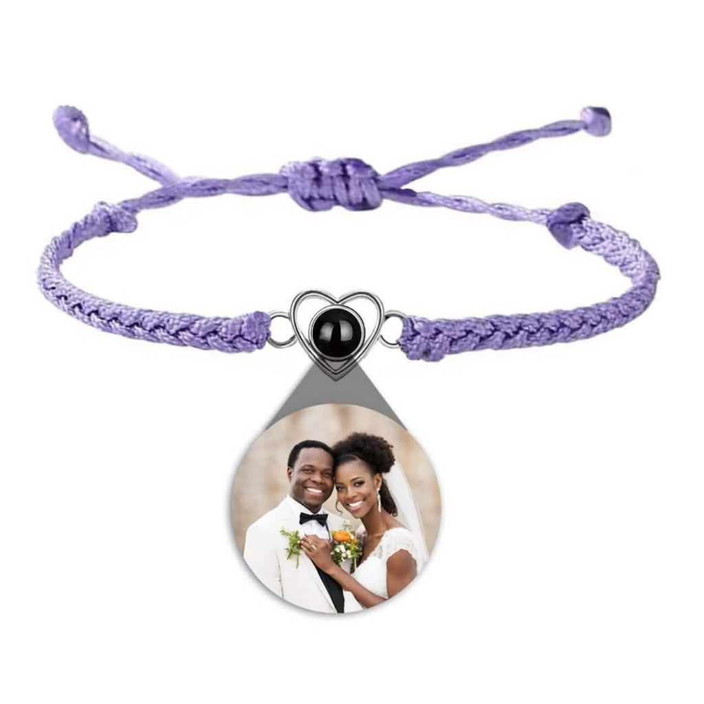 Custom Photo Projection Braided Rope Bracelet with Heart Charm - Photo Memory Bracelet