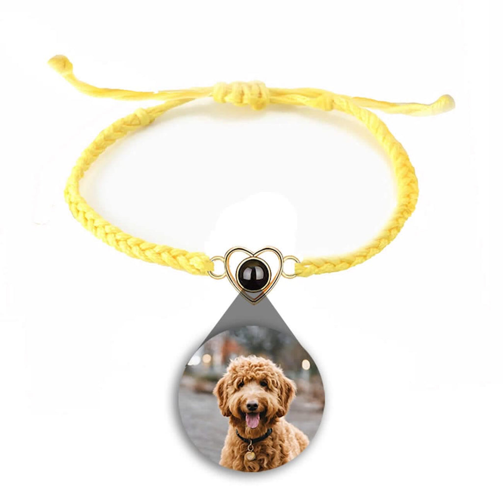 Custom Photo Projection Braided Rope Bracelet with Heart Charm - Photo Memory Bracelet