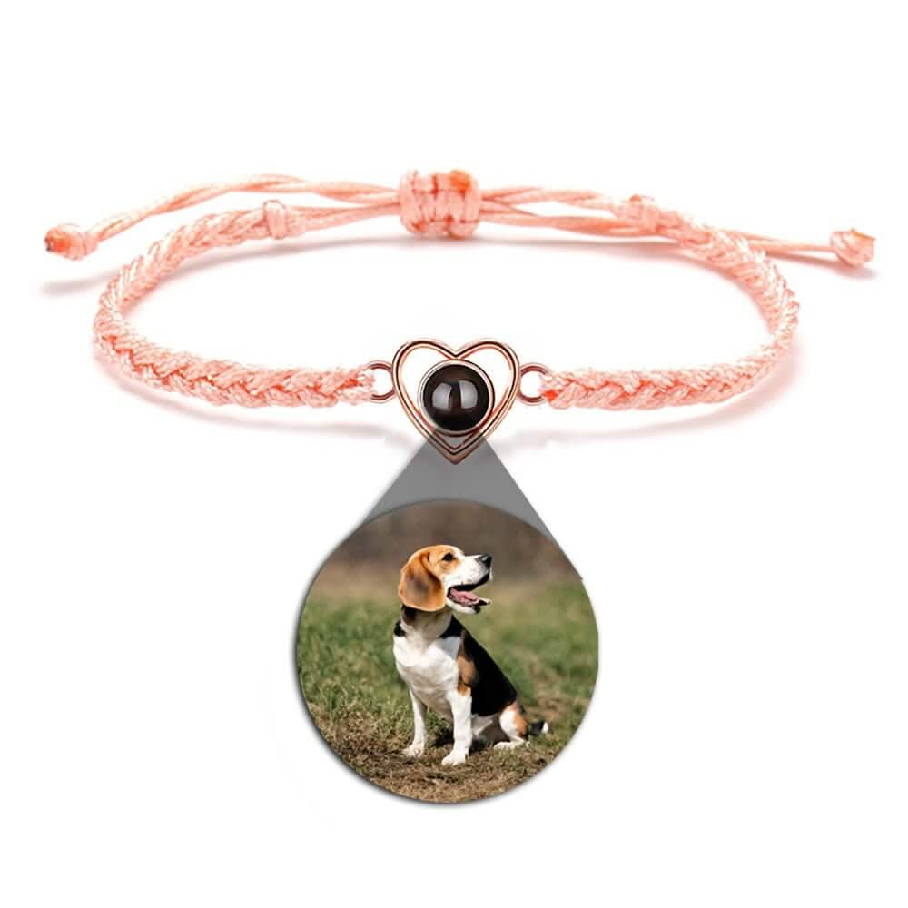 Custom Photo Projection Braided Rope Bracelet with Heart Charm - Photo Memory Bracelet