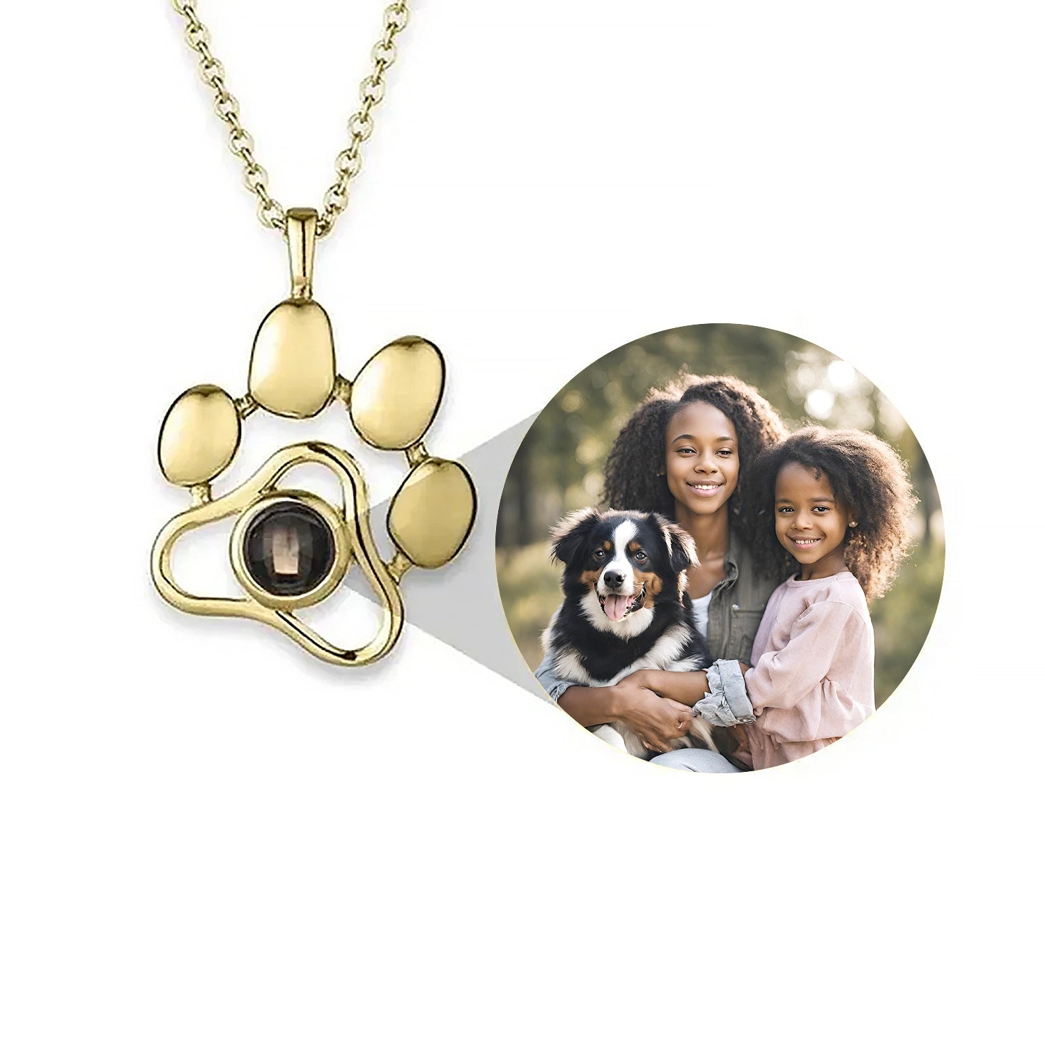 Paw Memorial Necklace with Photo Projection Image Inside - Photo Memory Bracelet LLC