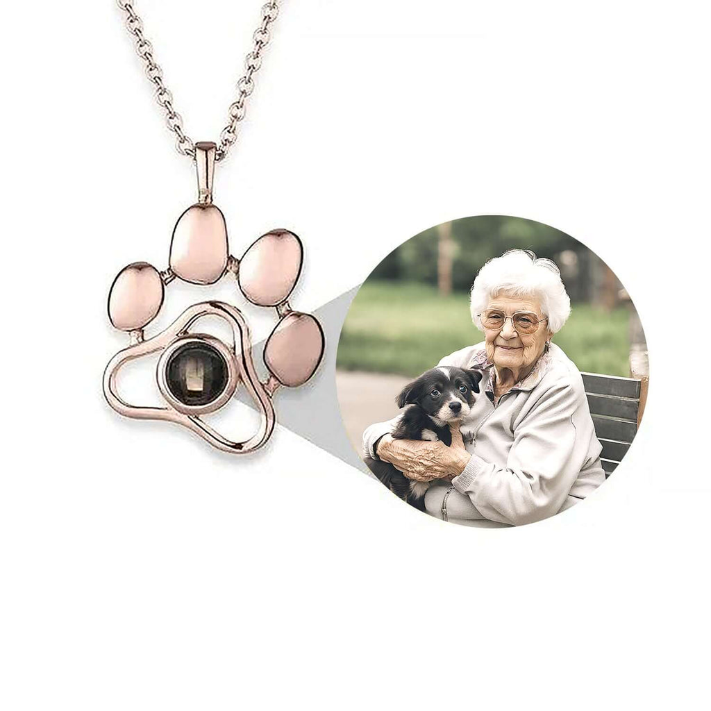 Paw Memorial Necklace with Photo Projection Image Inside - Photo Memory Bracelet LLC