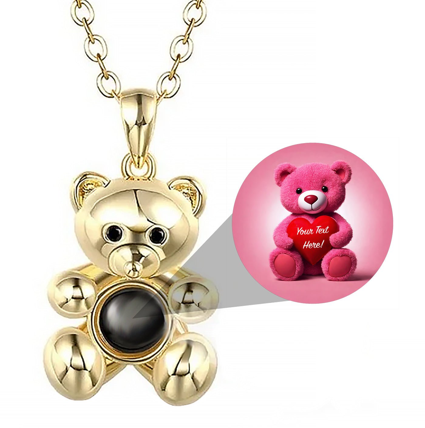 Personalized Photo Projection Teddy Bear Necklace for Girls - Photo Memory Bracelet LLC