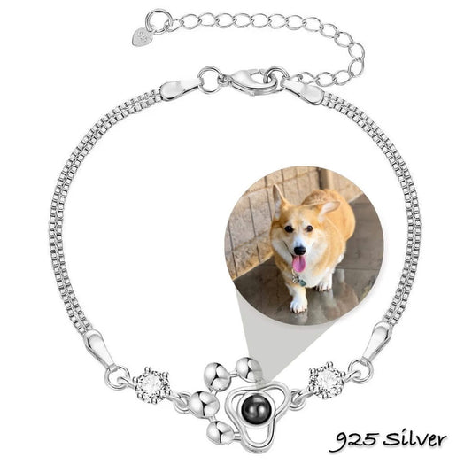 Pet Lovers 925 Silver Paw Photo Projection Bracelet - Photo Memory Bracelet