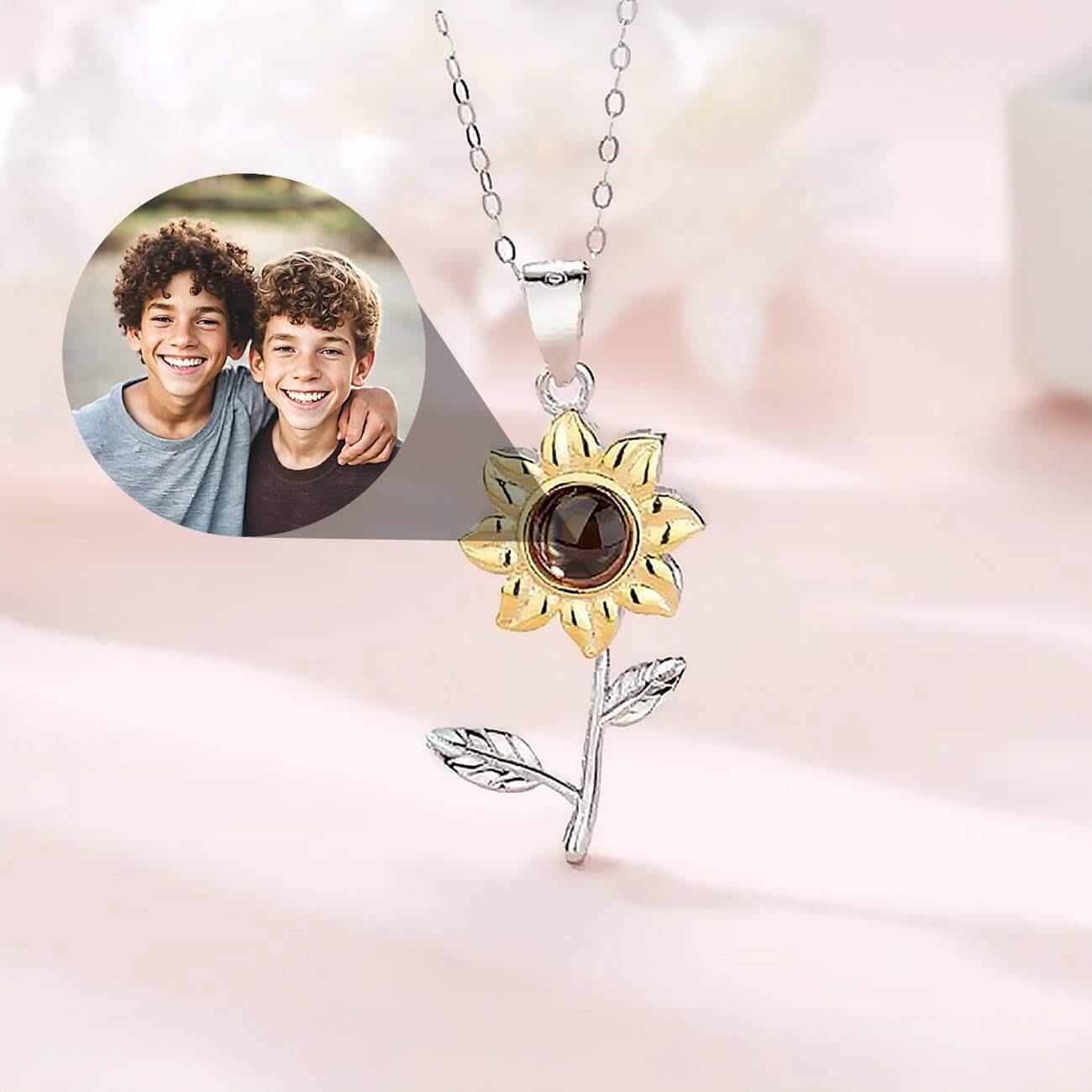 s925 Sunflower Necklace with your Picture Inside - Photo Memory Bracelet