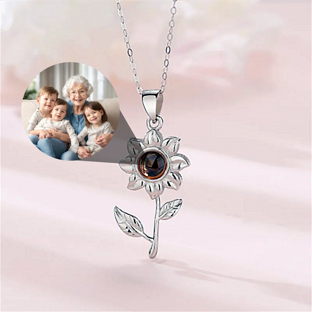 Sunflower Necklace with your Hidden Picture Inside - Photo Memory Bracelet LLC