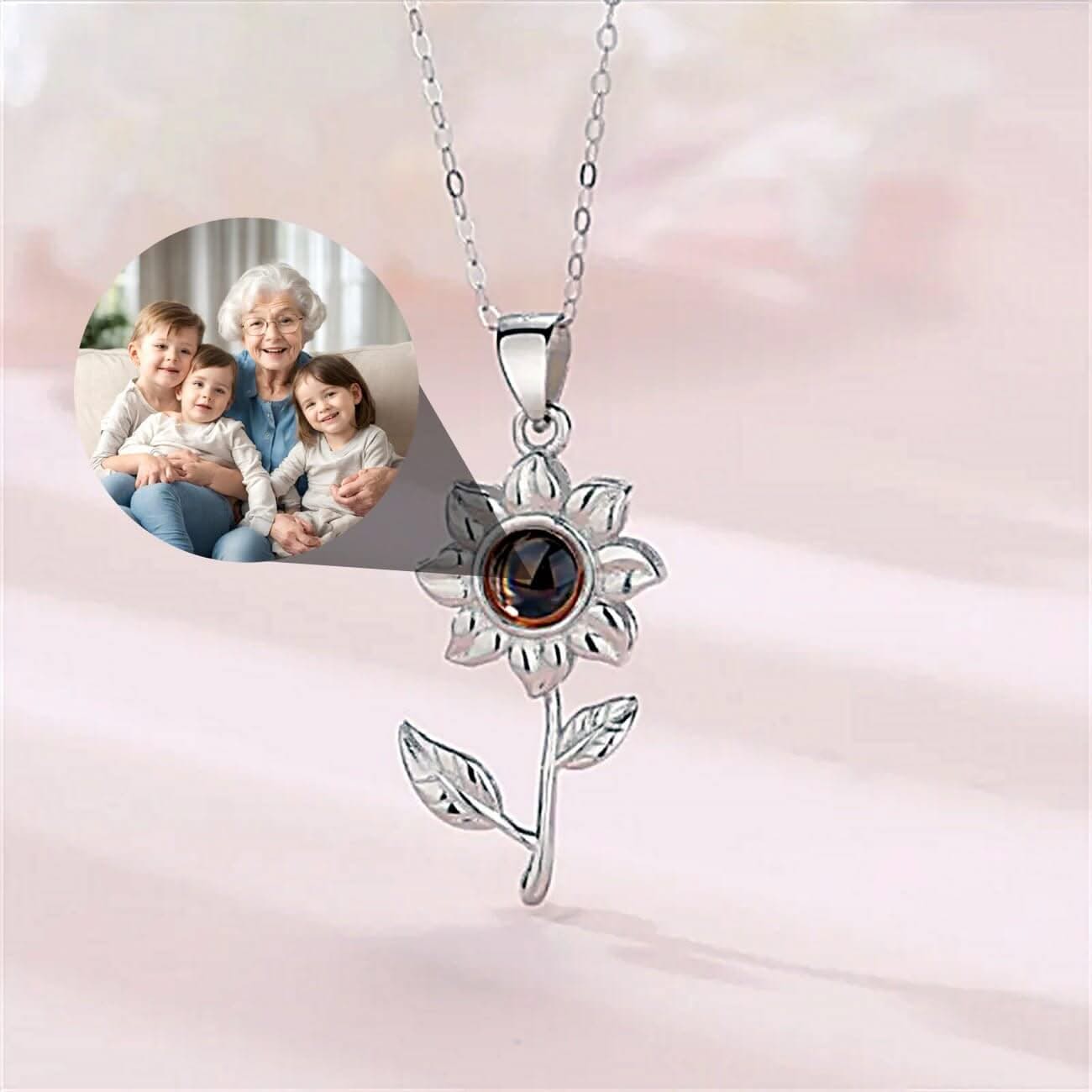 s925 Sunflower Necklace with your Picture Inside - Photo Memory Bracelet