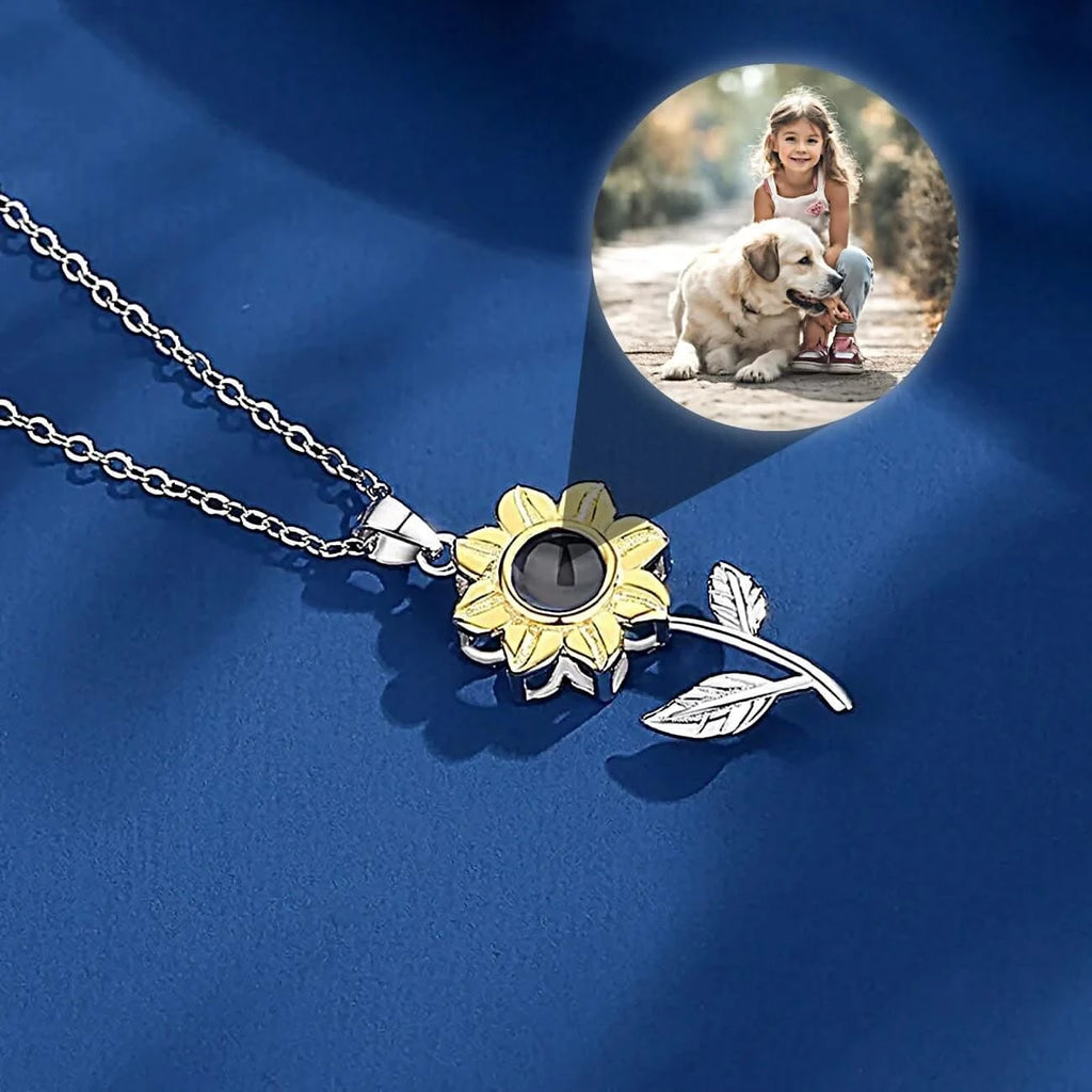 Sunflower Necklace with your Hidden Picture Inside - Photo Memory Bracelet LLC