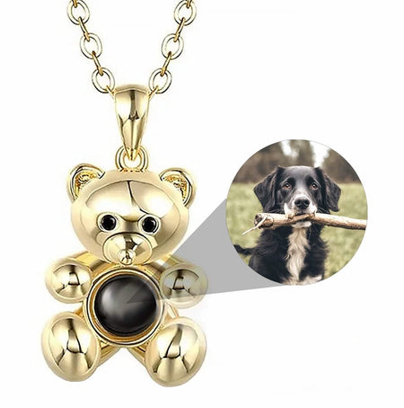 Teddy Bear Photo Projection Necklace with Your Photo - Photo Memory Bracelet LLC